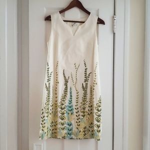 LOFT  Cream and Floral Print Shift Dress 100% Cotton Size 8P